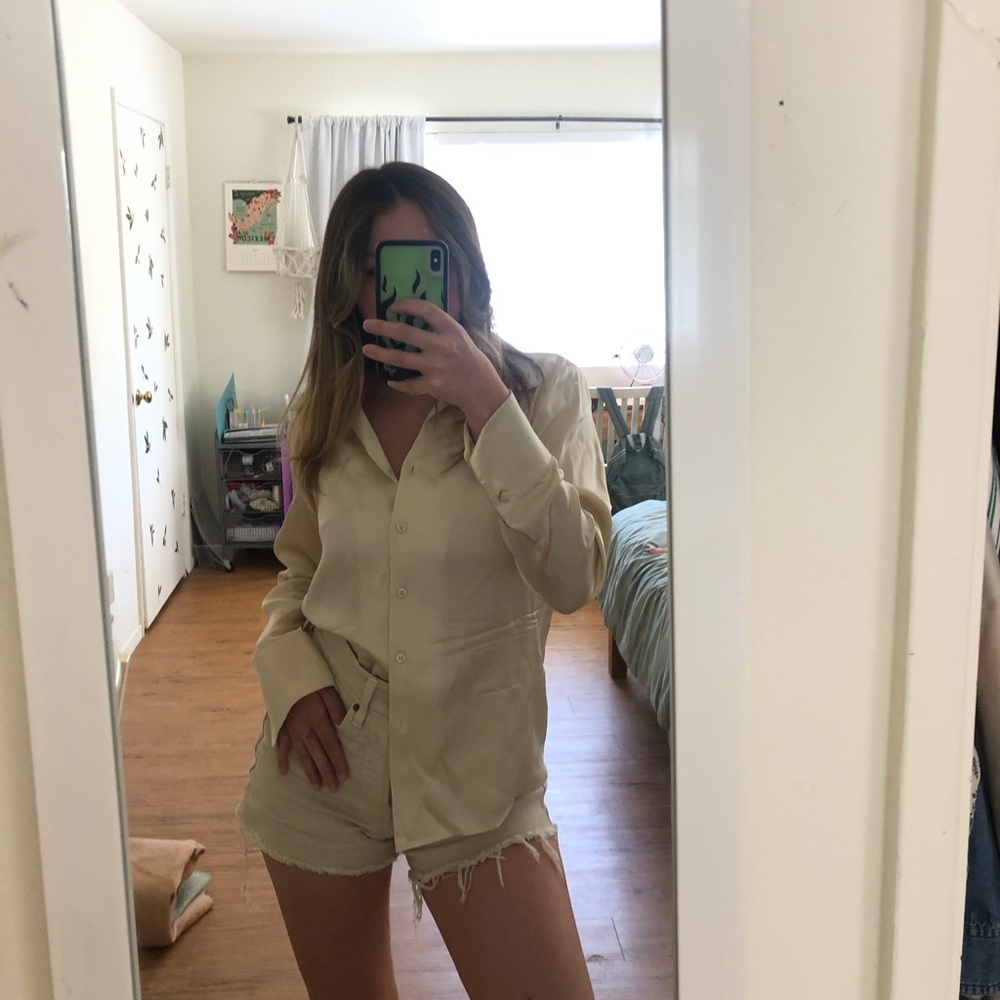 Beautiful Champagne Silk Button-Up